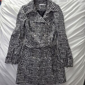 Ricki's Geometric Moto Trench Coat Black & White XS